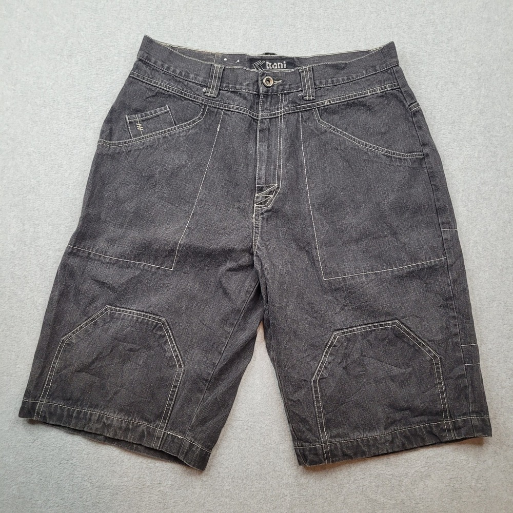 VTG Karl Kani Denim Shorts Mens 36 Black Baggy Y2K Hip Hop Contrast Stitching